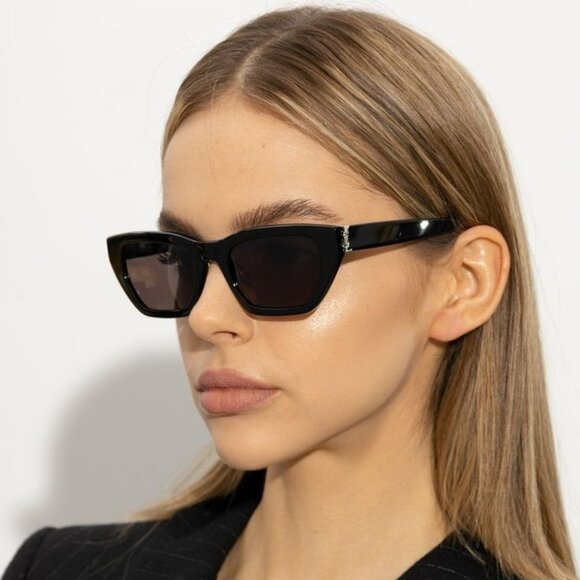 BRAND NEW Saint Laurent SLM127/F 001 Black Black Cat Eye Women Sunglasses - Picture 1 of 10